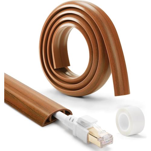Floor Cord Cover 10ft, Cord Hider Floor Brown Walnut Wood, Floor Cable Management Prevent Cable Trips, Floor Cable Cover Wire Covers for Power Cords, Cord Protector Cord Cavity W0.47in H0.28in