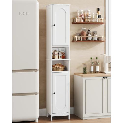 HAIOOU 67 Tall Bathroom Storage Cabinet with Light,11.8W Narrow Bathroom Cabinet with Adjustable Glass Shelves,Slim Freestanding Cabinet for Small Spaces,Skinny Cabinet for Kitchen,Living Room white