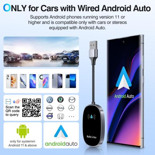 Android Auto Wireless Adapter for Cars with Built-in Wired Android Auto Easy Setup Support NFC Pair Fast Seamless Connection Stable Plug and Play Wireless Car Adapter Dongle (Black)