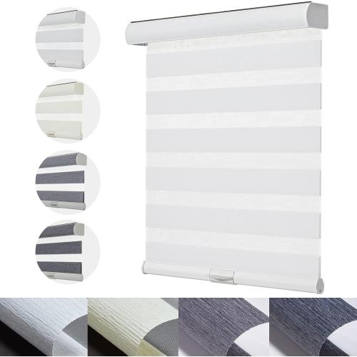 Persilux Cordless Zebra Blinds for Windows with Jacquard Pattern Roller Shades Light Filtering Sheer Window Shades for Home, Office and Door (34 W x 72 H, White)