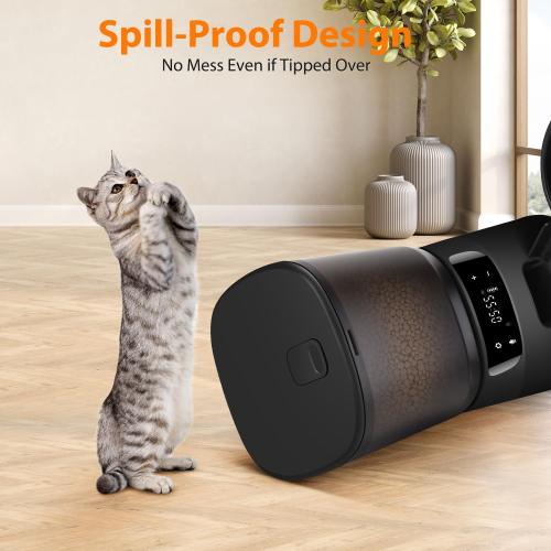 Automatic Cat Feeders for Two Cats, 5L/20 Cups Double Automatic Cat Food Dispenser with 2 Stainless Bowls,10s Meal Call and Timer Setting 20 Portions 6 Meals Per Day,Pet Feeder for Dog Black
