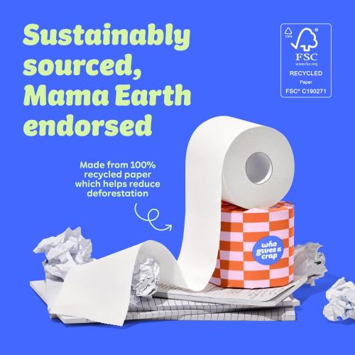 Who Gives A Crap | 100% Recycled Toilet Paper, 24 Rolls, 330 Sheets, Biodegradable & Ecofriendly, Soft & Strong, Virgin Tree Free, Bulk Toilet Paper