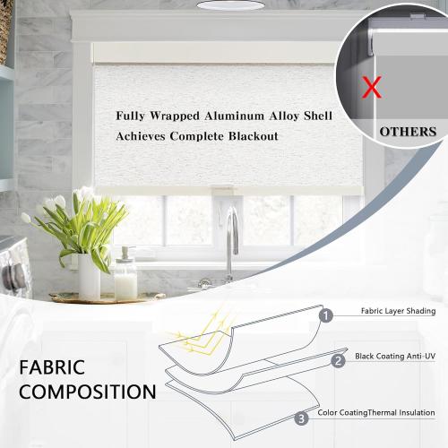 AOSKY Blackout Roller Shades Cordless Blinds for Windows, Free-Stop Shades with Valance, Thermal Insulated Fabric, UV Protection, Blinds for Home and Office (37 W x 72 H, Linen Beige