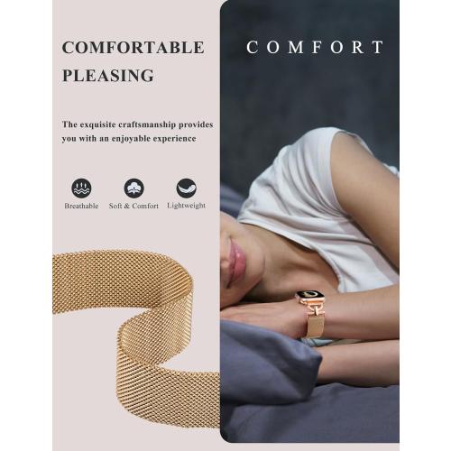 Stainless Steel Magnetic Loop Compatible with Apple Watch Band 38mm 40mm 41mm 42mm Women Metal Mesh D-shaped Clasp Strap for iWatch SE Series 10/9/8/7/6/5/4/3/2/1/Ultra(1/2) Rose Gold