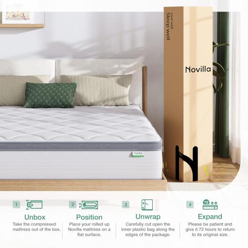 Novilla Full Size Mattress, 12 Inch Hybrid Mattress Full with Comfort Foam, Innerspring Mattresses in a Box, Foam and Spring for Pressure & Pain Relief, Soft Feel but Supportive