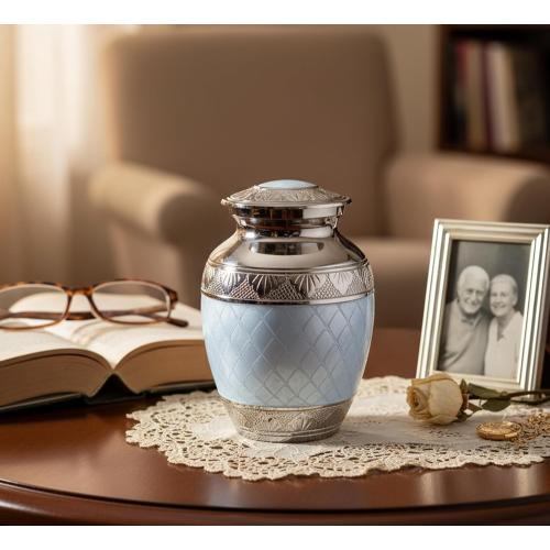 Size 6 Color Blue eSplanade Metal Cremation Urn Memorial Jar Pot Container | Medium Size Urn for Funeral Ashes Burial | Engraved Metal Urn | Blue - 6 Inches