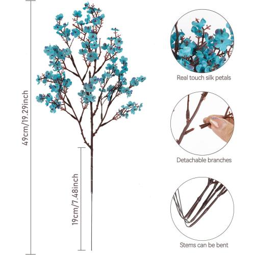 8Pcs Babys Breath Artificial Flowers Silk,Real Touch Peacock Blue Bouquets Flowers for Vase Home Office Wedding Spring Winter Indoor Outdoor Centerpiece Table Decorations