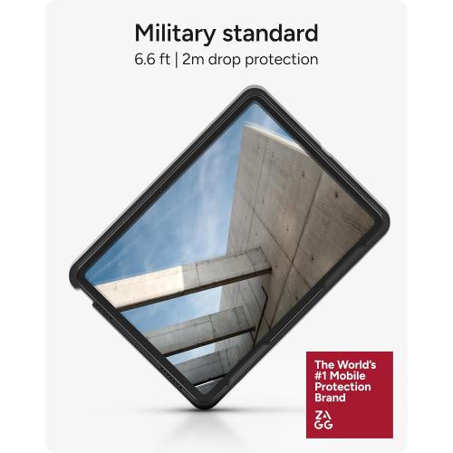 ZAGG Rugged Book iPad 11 (A16)/ 10.9 (Gen 10) Case - Durable Wireless Keyboard Case, Military-Grade Drop Protection, Multi-Device Pairing, Detachable Backlit Keyboard, Black