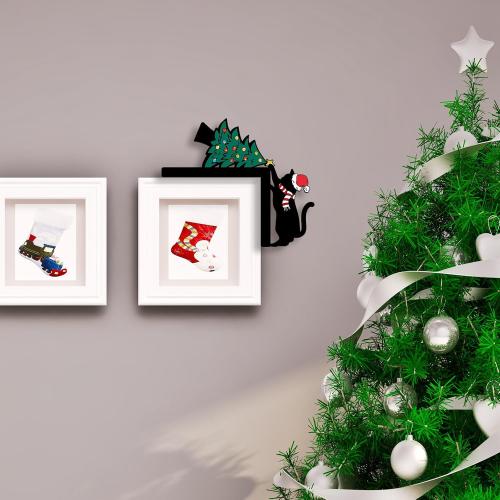 Pigort Christmas Decorations Funny Black Cat Door/Window Coner Toppers Windows Walls DIY Craft for Christmas Party Ornament (Black cat 2)