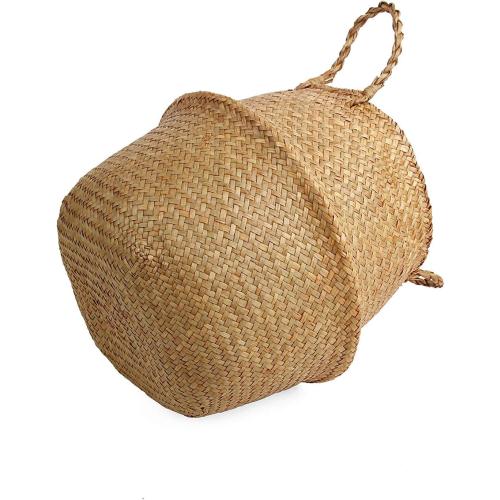 Woven Seagrass Belly Basket for Storage Plant Pot and Laundry, Picnic and Grocery Basket (Medium, Original)