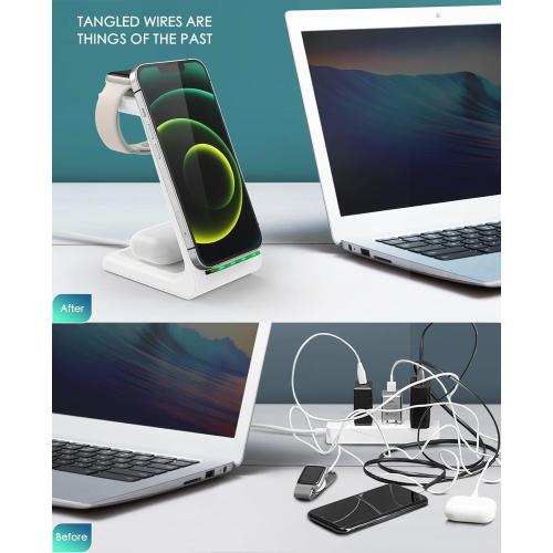 3 in 1 Wireless Charging Station, 2025 Upgraded Fast Desk Charger Station for iPhone 17 16 15 14 13 12 Pro Max Plus, Charger Stand for Apple Watch 11 10 9 8 7 6 5 4 3 2 Ultra SE, Airpods 4 3 2 Pro