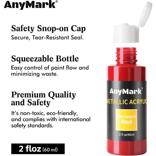 AnyMark Metallic Acrylic Paint, 48 Colors with 12 Brushes, 2 fl oz/60ml Bottles, Glitter Acrylic Paint Set for Kids Adults Canvas, Rock, Wood