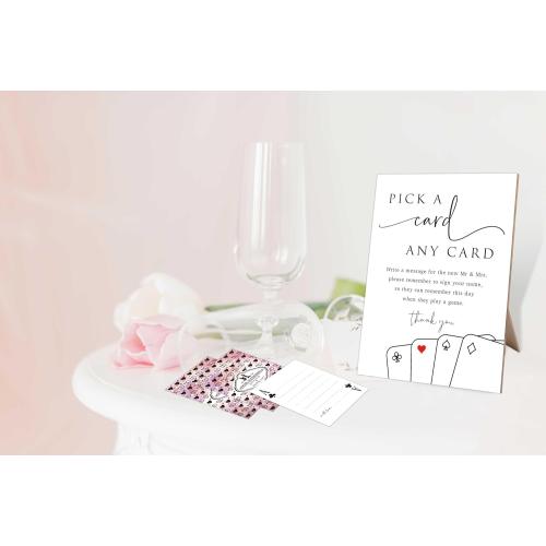 Playing Card Guest Book Signs for Wedding, Elegant Minimalist Style Wooden Sign with 55 Blank Playing Cards as Wedding Guest Book Alternative, Wedding Signs For Ceremony And Reception,Y29