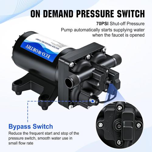 ECO-WORTHY 110V AC Fresh Transfer Diaphragm Water Pump On Demand 5.5GPM 70PSI High Pressure Water Booster Pump 110 Volt with Pressure Switch for Irrigation Garden Hose Sprinkler Home RV