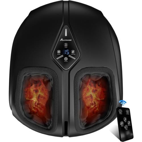 Shiatsu Foot Massager with Heat,Vibration,Air Compression and Deep Kneading for Plantar Fasciitis, Neuropathy,Improve Foot Wellness,Gifts for Women & Men（Black）