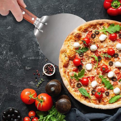 UTENEW Stainless Steel Pizza Spatula Peel Shovel Cake Lifter Wood Handle Plate Holder Baking Tool Baking Homemade Pizza 8Inch
