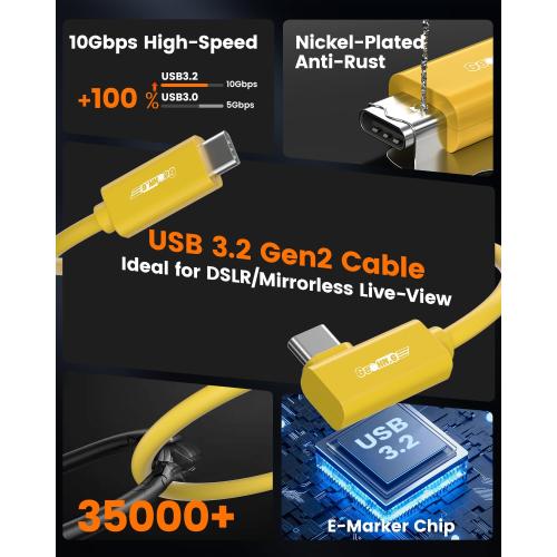 GeoHN.G Fiber Optic USB C Tethering Cable 15FT, Right Angle 10Gbps Bidirectional Data Transmission VR Cable with PD 60W, USB 3.2 GEN 2 Link Cord for VR/Camera/Computer/Sony/Canon/Nikon/MacBook
