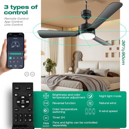 Ceiling Fans with Lights,36 LED Fan Light Hanging with Hook,Hook Type Ceiling Fan,Plug in Ceiling Fan Light,40W,3000-6500k,Remote Control,Portable Fan for Camping Bed,Patios,(Black)