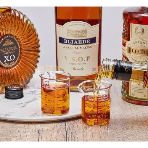 High Borosilicate Glass Measuring Cup-V-Shaped Spout，Glass Measuring Beaker for Kitchen or Restaurant, Easy to Read, 60 ML (2 Oz)-Pack of 2