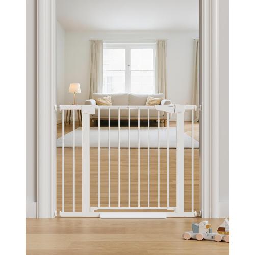 Cumbor 29.7-40.6 Baby Gate for Stairs, Mom's Choice Awards Winner-Dog Gate for Doorways, Pressure Mounted Auto-Close Pet Gates for Dogs Indoor, Safety Child Gate with Easy Walk Thru Door, White