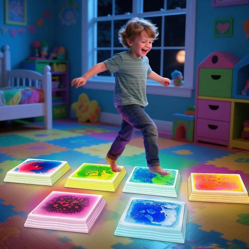 Light Up Sensory Floor Tiles for Kids - 12x12 Inch Liquid Play Mat with 7 Colors Led Lights, Non-Slip Puzzle Play Mat for Home and Classroom, Autism Sensory Toys for Toddlers Ages 3-7 (Pack of 6)
