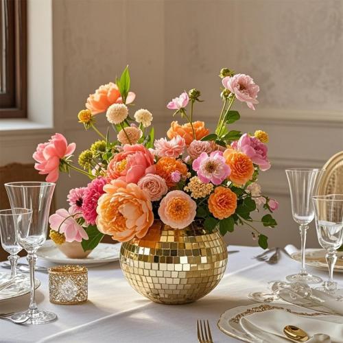 6 Pcs Disco Ball Vase,5 X 6 Disco Ball Centerpieces,Glass Disco Ball Planter Mirror Disco Ball Decor Can Be Used for Wedding Centerpieces,Birthday,Office(Gold)