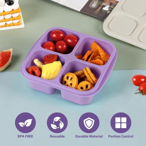 Snack Containers, Reusable Stackable 4 Divided Compartments Bento Snack Box Meal Prep Containers with Snacks, Fruits, Nuts, Cookies, Candies [5 Pack]