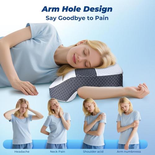 Side Sleeper Pillow with Arm Holes, 2 in 1 Shoulder Relief System for Rotator Cuff Pain, Memory Foam Pillow for Adults with 3 Arm Place Hole - for Side, Back and Stomach, Black