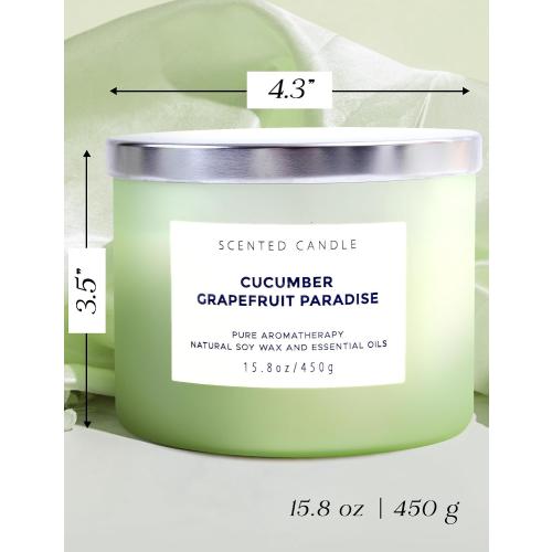 Cucumber Grapefruit Paradise 3-Wick Scented Candle | Large Soy Candle for Home 15.8 oz | Fresh Fruity Citrus Summer Aromatherapy Candle, Long Lasting Stress Relief & Relaxation Candles for Men & Women