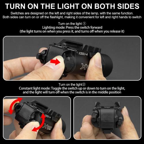 X300-A Universal LED Tactical Flashlight 800-Lumen with Replaceable Slot Mount for Pistol and WeaponLight or Helmet ARC Rail (Black)