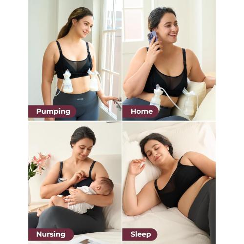 Momcozy Mesh Support Pumping Bra Hands Free Suitable for 36C-44G, Comfortable Plus Size Pumping and Nursing Bra in One