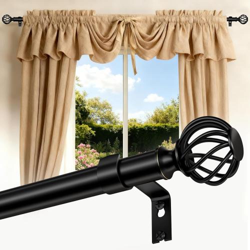 Curtain Rods for Windows 48-90 Inch(4-7.5Ft), Matte Black Decorative Curtain Rod Adjustable, Heavy Duty 1 Inch Drapery Rod for Living Room Bedroom Kitchen