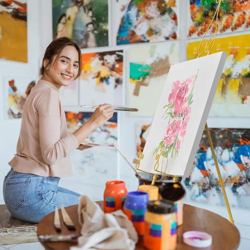 HAITRAL Gold Easel Stand for Sign,Adjustable Display Easel Stand with Chain Support,Heavy Duty Metal Easel for Wedding Sign,Art,Pictures,Paintings, 55 H Welcome Poster Stand Sign Holder Floor Décor