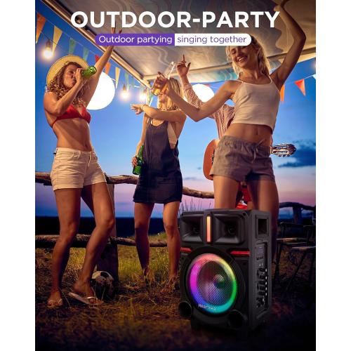 HEARTSEA Karaoke Machine, 8 Woofer Portable PA System, Bluetooth Speaker with 2 Wireless Microphones, Lyrics Display Tablet Holder, Party Lights & Echo/Treble/Bass Adjustment Support REC/AUX/USB/TF