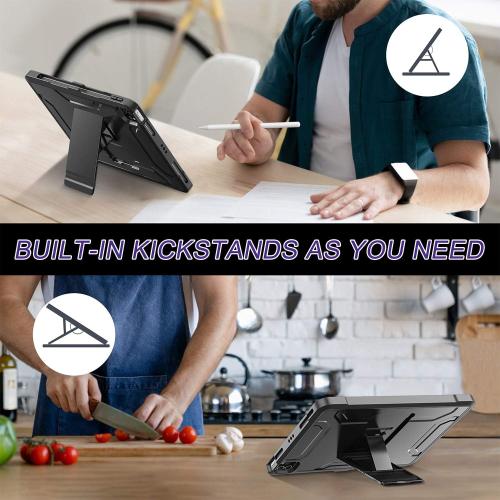 Soke Case for iPad Pro 11 Inch 2022/2021/2020/2018/iPad Air 5th/4th Generation,Built-in Screen Protector - Support 2nd Apple Pencil Charging - Heavy Duty Rugged Protective Kickstand Case - Black