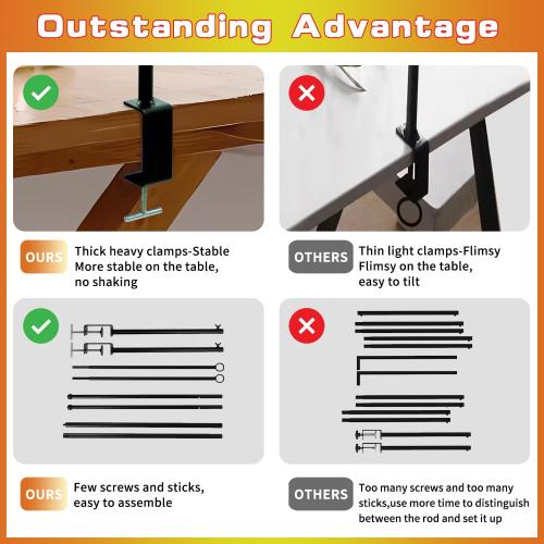 Over The Table Rod Stand with Clamps, 46-82”Length, Adjustable Metal Balloon Flower Arch Stand, Decorated Arch for Party, Birthday, Wedding, Halloween, Christmas, Black