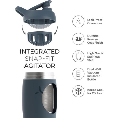 Promixx Pursuit Shaker Bottle - Insulated Stainless Steel Water Bottle and Shaker Cup - 18oz - Midnight Blue