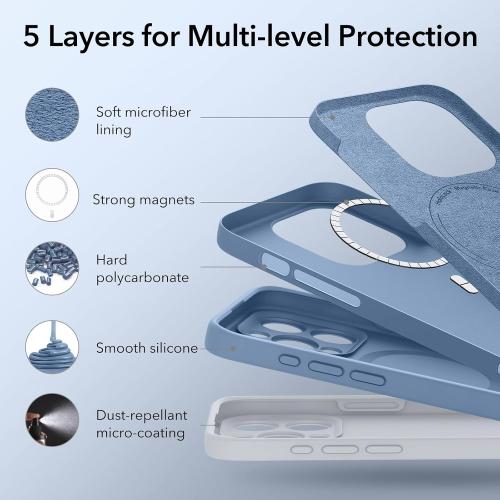 ESR for iPhone 15 Case with MagSafe, Supports Magnetic Charging, Slim Liquid Silicone Case, Shock Absorbing, Screen and Camera Protection, Cloud Series, Light Blue