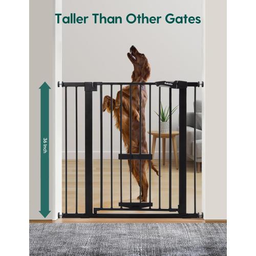 BABELIO 36 Inch Extra Tall Baby Gate with Cat Door, 29-48 Auto Close Pet Door for Stairs, Doorways and House, with Wall Cups, Black