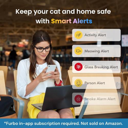 Furbo 360° Cat Camera - Unlock Camera & Smart Features w/Paid Plan: Home Security & Pet Safety Alerts, Rotating Treat Dispenser w/Speaker, Smart Cam w/Phone App (Subscription Required, 3mo Minimum)