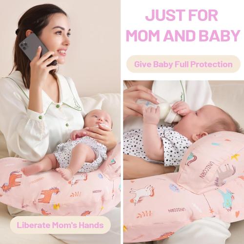 Nursing Pillow, Breastfeeding Pillows, with Removable Pillow Cover, Ergonomic Nursing Essentials for Bottle Feeding, Machine Washable, Pink