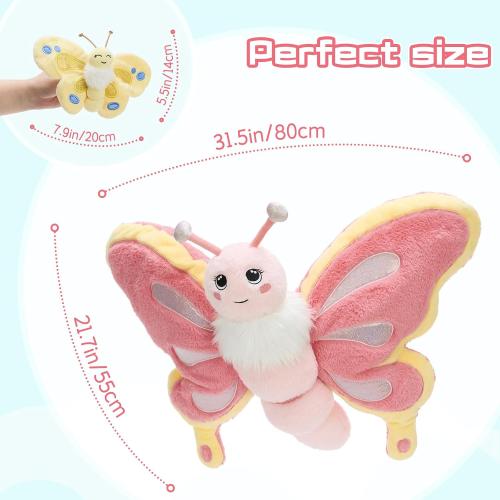 MaoGoLan Butterfly Stuffed Animals for Teen Girls 31 inch Giant Pink Butterfly Plush with 3 Babies Inside, Soft Insect Toy Cute Birthday Gift for Kids Christmas Party Favors Decors
