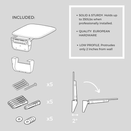 Folding Shower Seat Wall Mounted – Secure Fold Down Shower Bench, 350lbs Capacity, Space-Saving & Easy to Clean, Matte Black