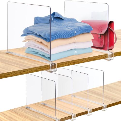 Consevisen Shelf Dividers for Closet Organization and Storage, 6 Pack Acrylic Clear Closet Shelf Dividers for Wood Shelves, Vertical Sweater Handbag Purse Organizer for Bedroom Kitchen Office