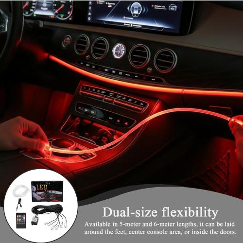 Car Atmosphere Lights - 5m 6m LED Fiber Optic Strip | Rubber APP Wireless Car Light | RGB Interior Decorative Strip for Trailer, Truck, Sedan, Pickup for Night Drives, Party, Decoration