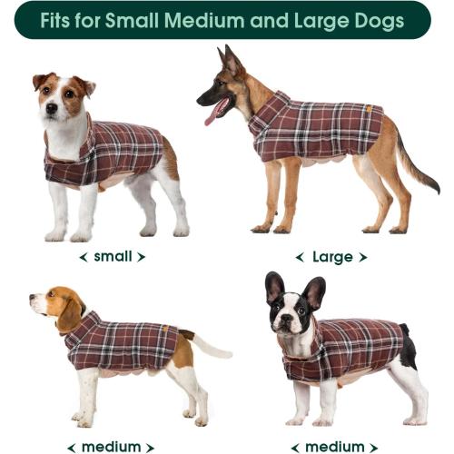 Size medium Kuoser Waterproof Dog Coat, Reversible Dog Jacket for Medium Dogs, Adjustable Durable Doggie Winter Coat Warm Puppy Cold Weather Apparel from Small to Large Breed, Brown M