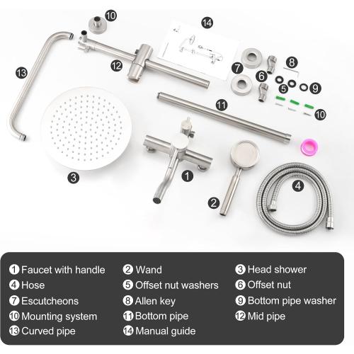 Shower Faucet - Shower Faucets Sets Complete, Shower System - Outdoor Shower Kit/Outdoor Shower Enclosure/Outdoor Shower Fixtures W/ SS304 Shower Head & Handheld High Pressure, Brushed Nickel