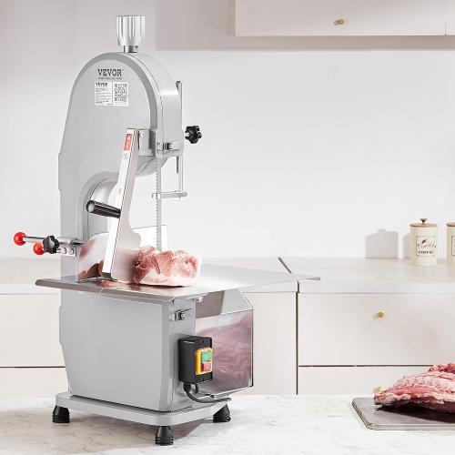 Commercial Electric Meat Bandsaw, 1500W Stainless Steel Countertop Bone Sawing Machine, Workbeach 19.3 x 15, 0.16-7.9 Inch Cutting Thickness, Frozen Meat Cutter with 6 Blades for Rib Pork Beef