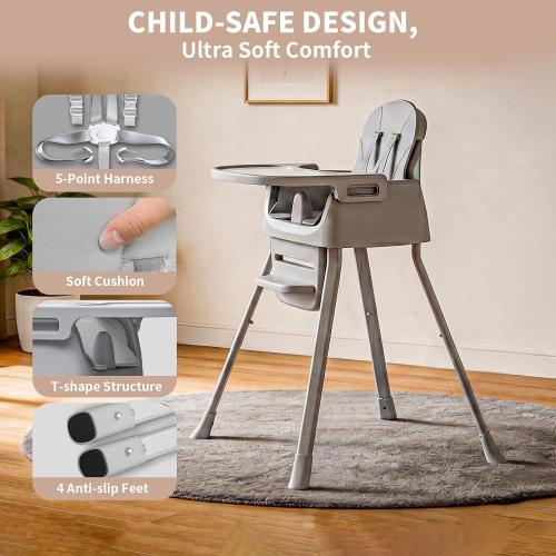 Portable Baby Highchair for Months Infants and Toddlers with 5 Point Harness Convertible Comfortable Seat for Cozy Eating Table Sit Up High Chair and Seats for Sitting Up Back Booster Feeding Chairs | Feeding Chairs with 5 Point Harness Convertible Seat, Adjustable Tray & Footrest, Dishwasher-Safe Tray & PU Leather Cushion