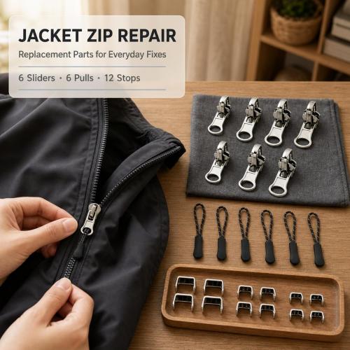 Universal Zipper Repair Kit - 3-Size Double-Sided Zippers Slider Replacement with Zipper Pull for Jackets, Luggage, Backpacks & Outdoor Gear | No-Sew Installation